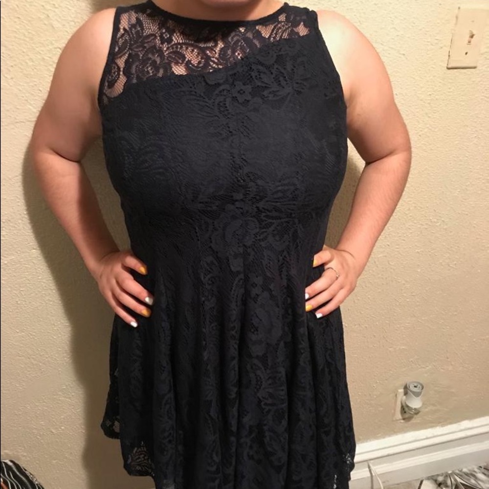 Navy lace fit and flare dress